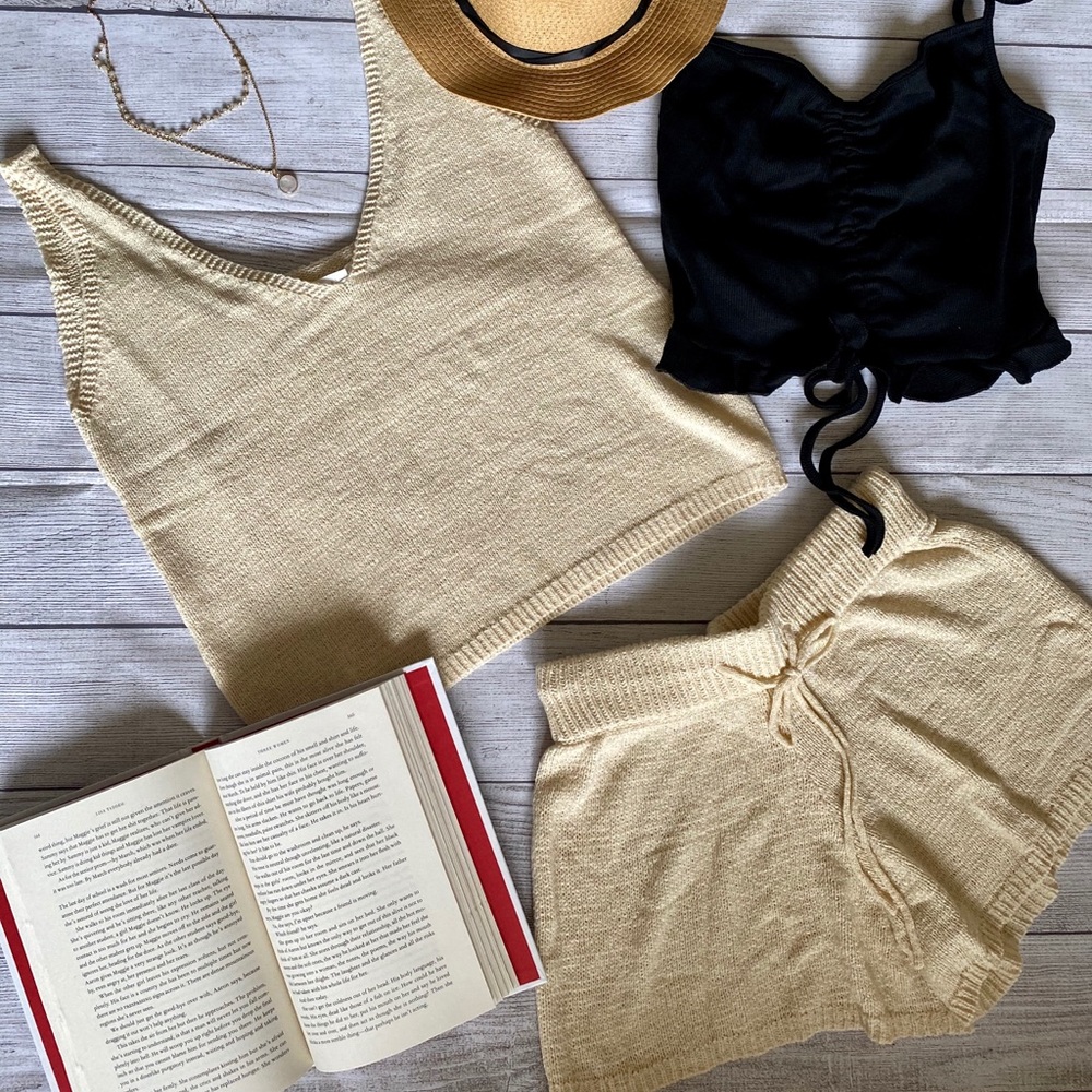 Ivory Knit Tank Top & Draw String Short Set